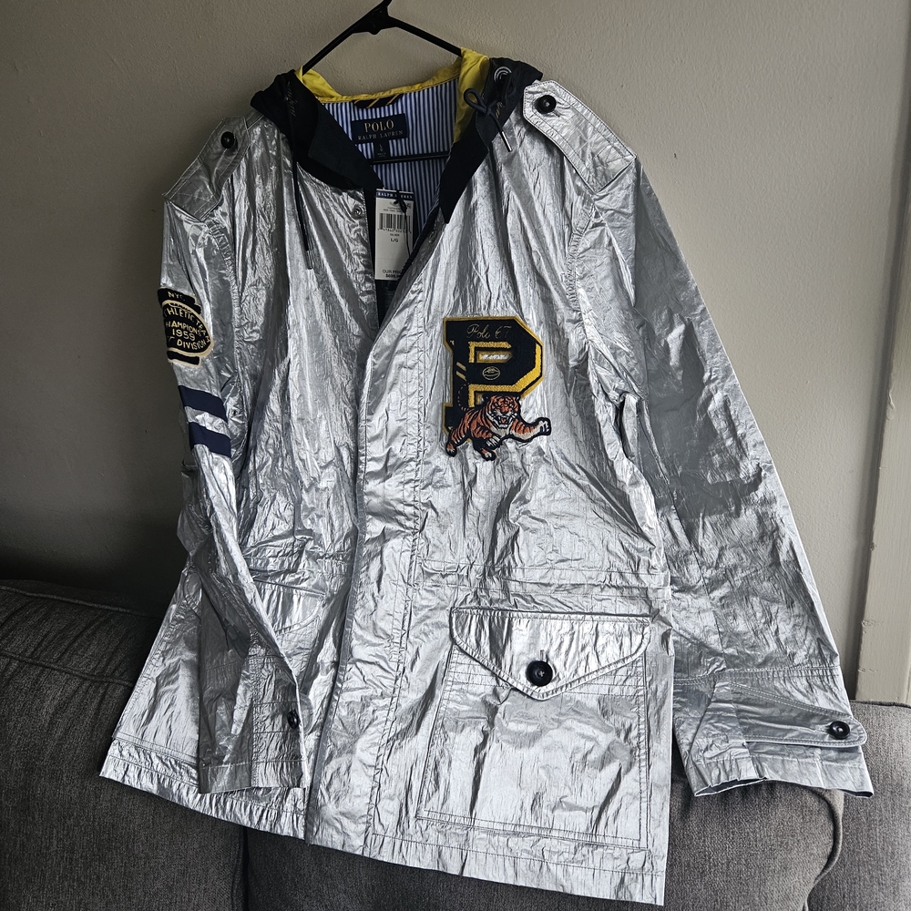 Polo by Ralph Lauren Metallic Silver Raincoat with Patch - Picture 6 of 6